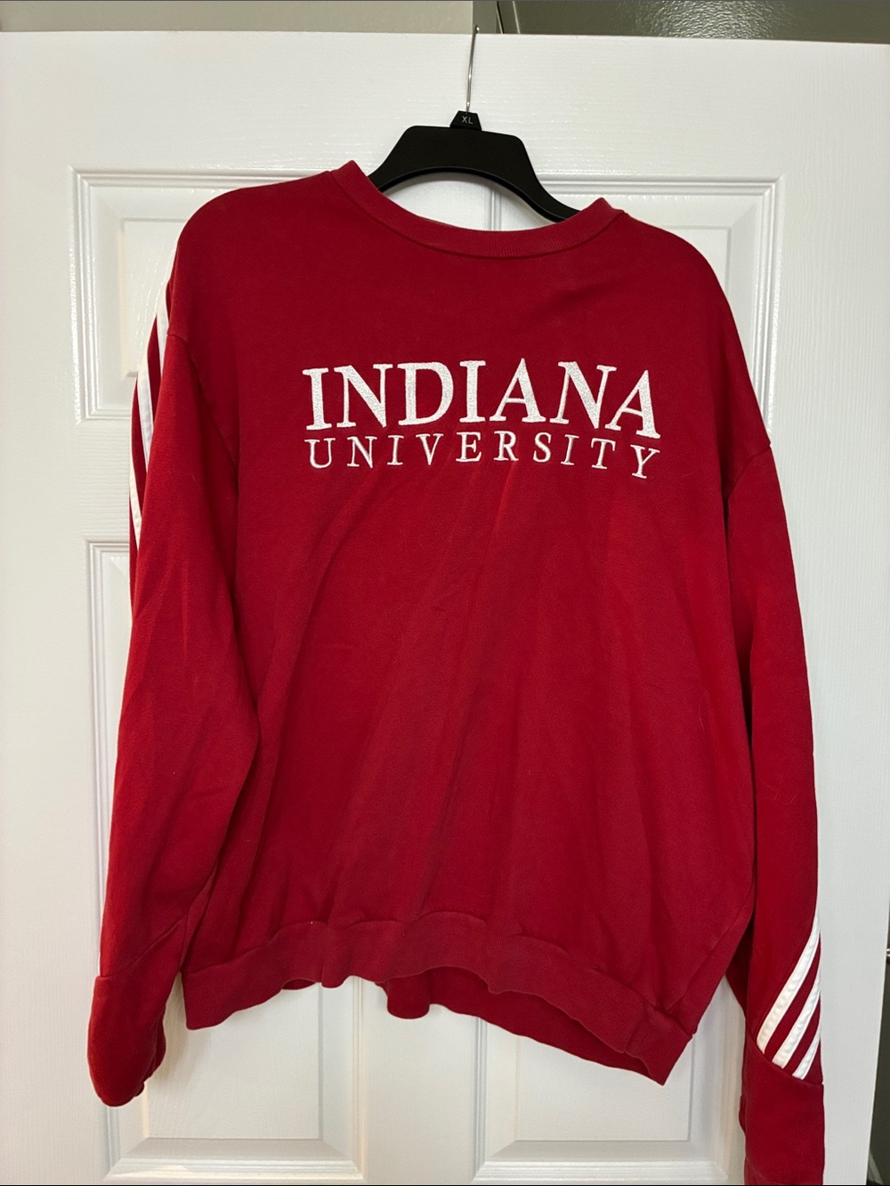 adidas Red Indiana University Crew Sweatshirt with White Stripes